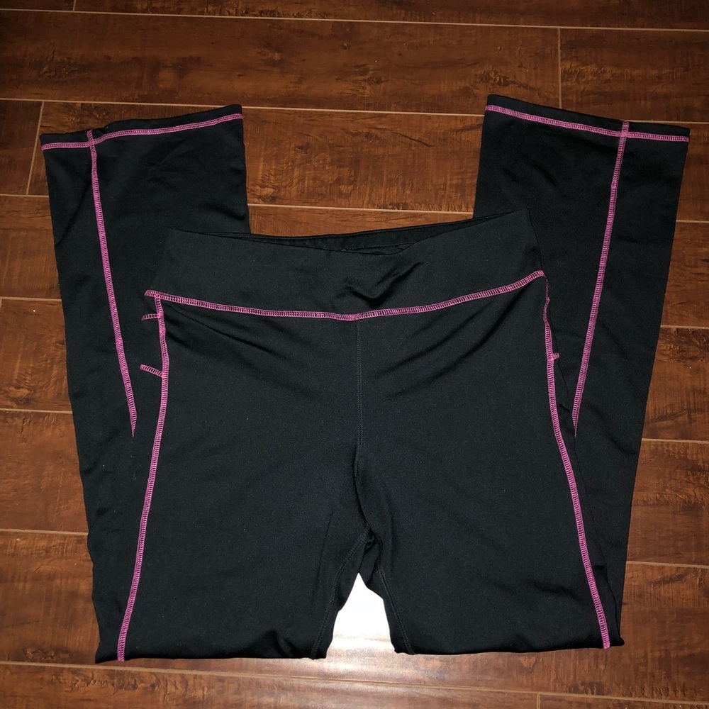 Black Bootcut Leggings with Pink Stitching